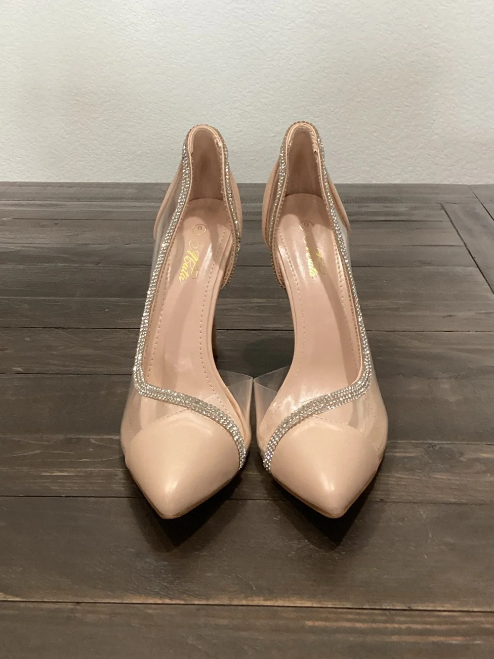 Mata Shoes Blush Nude Pointed-Toe Pumps with Crystal Trim - Picture 1 of 6